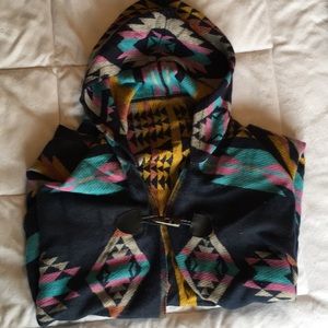 Earthbound Hooded Buckled Aztec shawl cover poncho